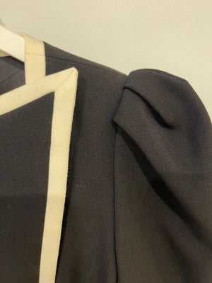 Alessandra Rich Black Wool Peplum Jacket with Removable White Bow Detail Size IT 38 (UK 6) RRP £1,020