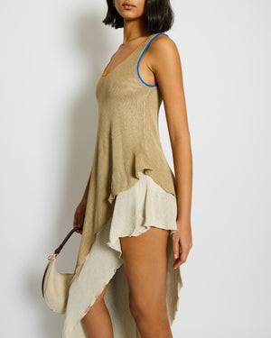 Loewe Beige Asymetric Knitted Strap Dress with Ribbed Trim Detail Size S (UK 8)