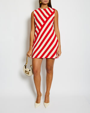 Gucci Red and White Striped Knitted Sleeveless Mini Dress with Pocket Details Size IT 40 (UK 8)