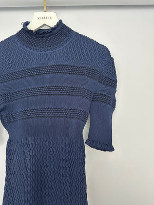 Fendi Dark Blue Ribbed Midi Silk Dress Size IT 36 (UK 4)