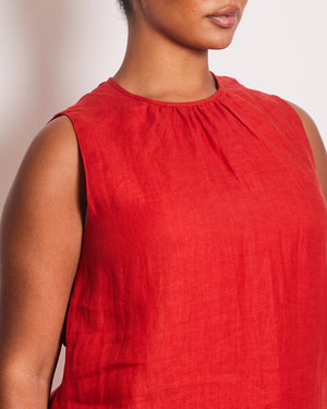 Max Mara Red Linen Sleeveless Top and Trouser Set with Fringing Size IT 48 (UK 16)