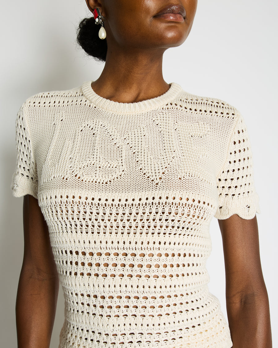 Amiri White Crochet Short-Sleeve Top FR 36 (UK 8)