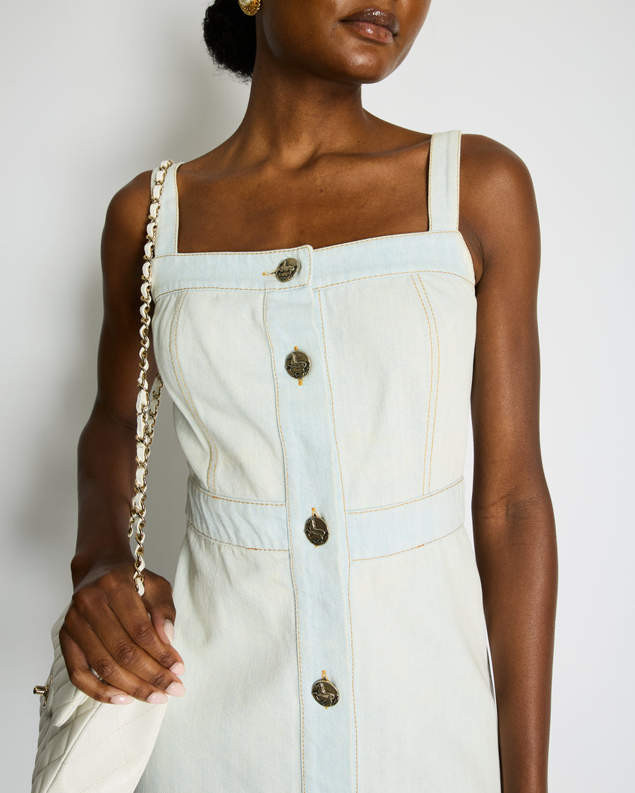 Chanel 18C Light Blue Denim Mini Dress with Button Detail Size FR 38 (UK 10) RRP £2,200