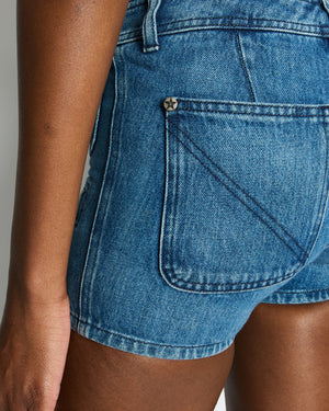 Chanel Blue Denim Mini Shorts with CC Logo Buttons Size FR 34 (UK 6)