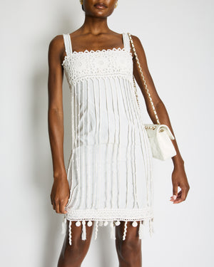 Chanel Light Blue Striped Mini Dress with White Crochet Detailings Size FR 36 (UK 8)