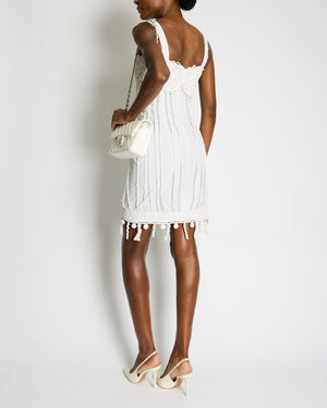 Chanel Light Blue Striped Mini Dress with White Crochet Detailings Size FR 36 (UK 8)