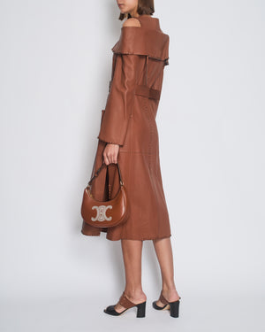 Fendi Brown Cut-Out Long Sleeve Leather Dress with Leather Stitch Detail and Belt Size IT 40 (UK 8)
