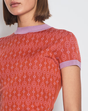 Hermès Orange Short Sleeve T-shirt with Chain Print Detail Size FR 38 (UK 10)