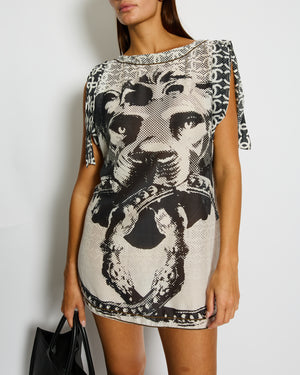 Chanel Black and White Silk Graphic-Print CC Logo Tunic Mini Dress Size FR 42 (UK 14)