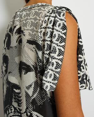 Chanel Black and White Silk Graphic-Print CC Logo Tunic Mini Dress Size FR 42 (UK 14)