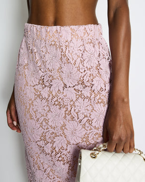 Gucci Pink Lace Midi Skirt with Elasticated Waistband Detail Size IT 38 (UK 6)