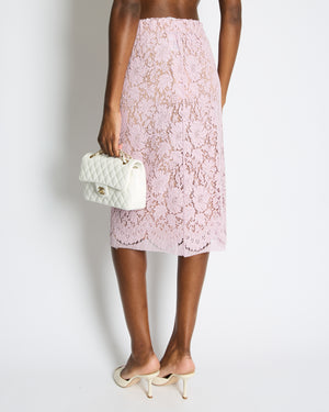 Gucci Pink Lace Midi Skirt with Elasticated Waistband Detail Size IT 38 (UK 6)