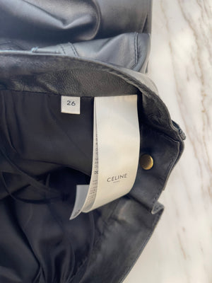 Celine Black Lulu Lambskin Leather Trousers with Gold Logo Button Detail Size 26 (UK 8) RRP £2,700