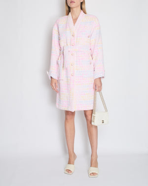 Chanel Pastel Robe Coat with Belt & Multi-Coloured Chanel Logo Details Size FR 42 (UK 14)