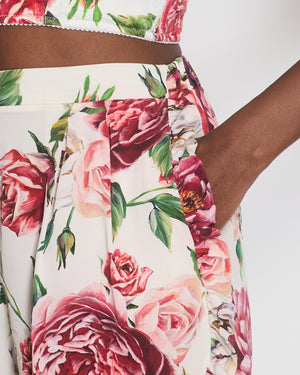 Dolce & Gabbana Red Rose Floral Ruched High-Waist Shorts Size IT 40 (UK 8)