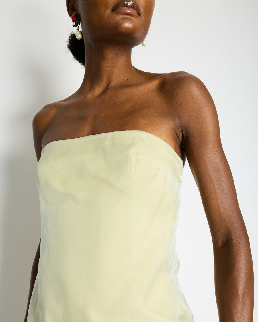 Gauge81 Light Green Silk Strapless Midi Dress Size IT 38 (UK 6)