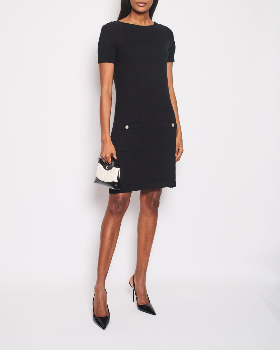 Chanel Black Dress with Gold Logo Patch Detail Size FR 42 (UK 14)