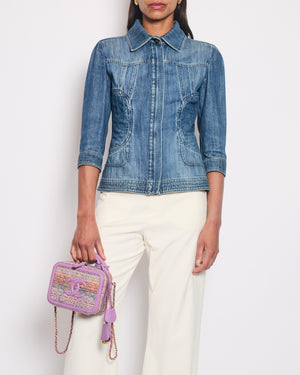 Chanel 08/P Blue Denim Long Sleeve Jacket with Quilted Pocket Detail Size FR 36 (UK 8)