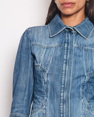 Chanel 08/P Blue Denim Long Sleeve Jacket with Quilted Pocket Detail Size FR 36 (UK 8)
