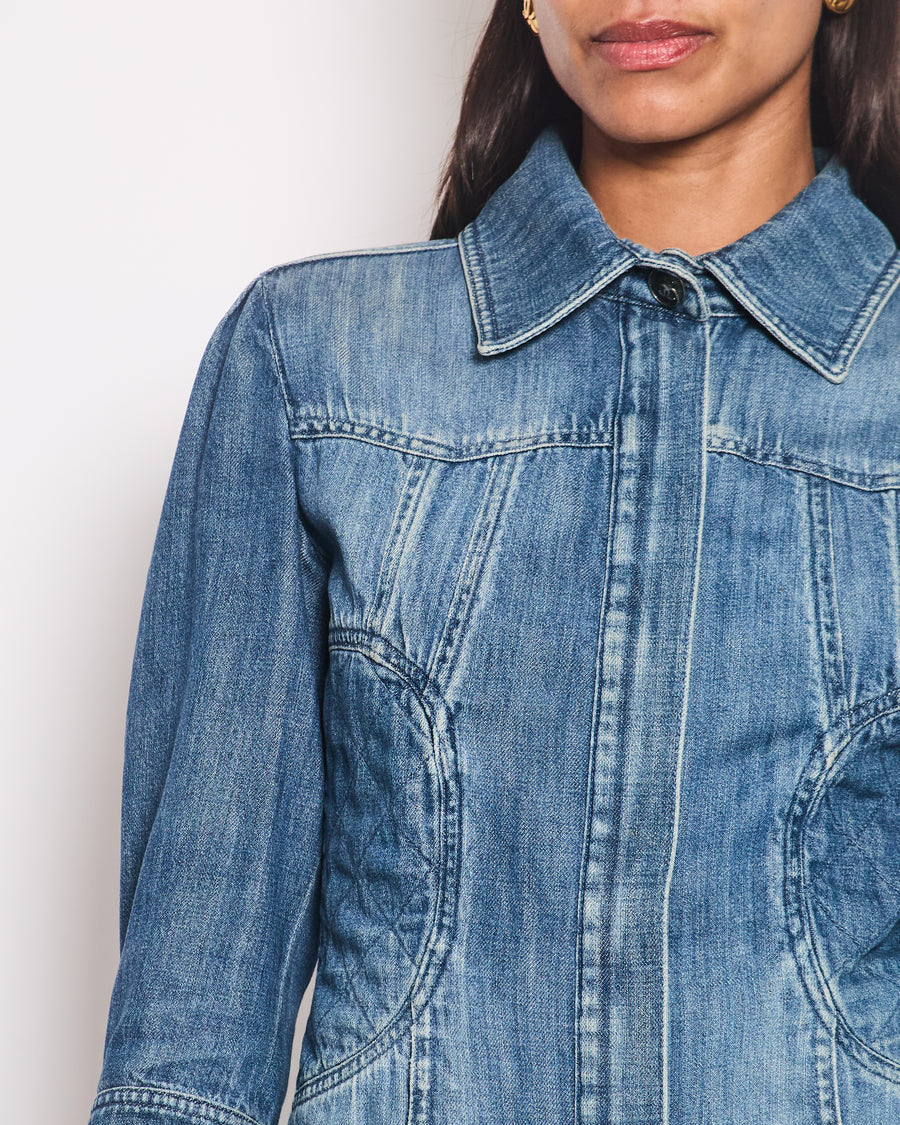 Chanel 08/P Blue Denim Long Sleeve Jacket with Quilted Pocket Detail Size FR 36 (UK 8)