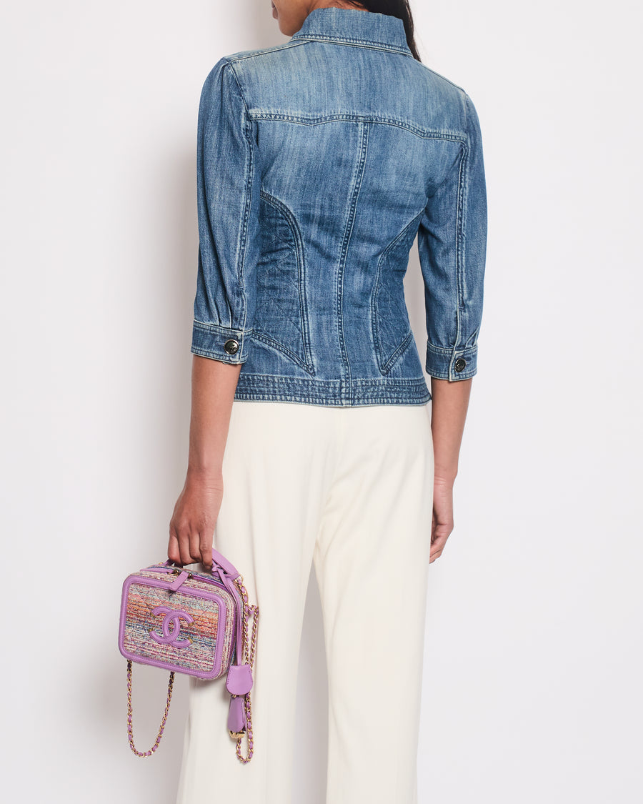 Chanel 08/P Blue Denim Long Sleeve Jacket with Quilted Pocket Detail Size FR 36 (UK 8)