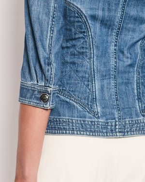 Chanel 08/P Blue Denim Long Sleeve Jacket with Quilted Pocket Detail Size FR 36 (UK 8)