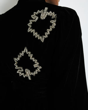 Dodo Bar Or Black Velvet Long Sleeve Jacket with Belt and Crystal Embroidery Detail Size IT 40 (UK 8)