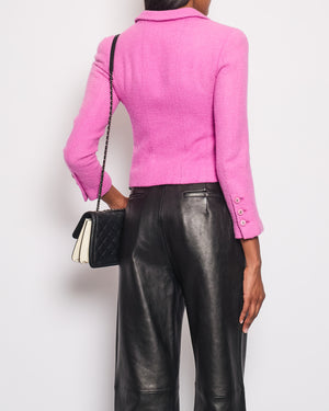 Chanel 96/P Vintage Lilac Wool Cropped Jacket with Silver CC Logo Buttons Size FR 34 (UK 6)