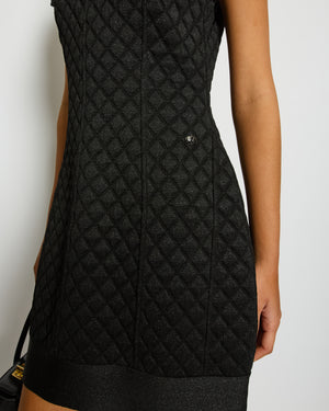 Chanel Black Padded Shimmery Short Sleeve Bodycon Mini Dress with CC Logo Detail Size FR 40 (UK 12)