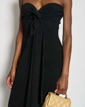Mugler Black Asymmetrical Hem Corseted Strapless Dress With Tie Front Detail Size FR 38 (UK 10)
