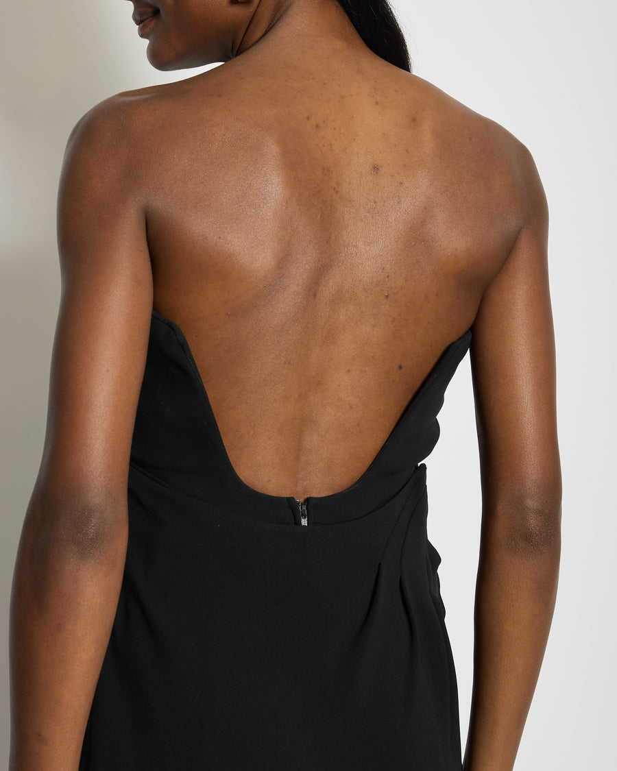 Mugler Black Asymmetrical Hem Corseted Strapless Dress With Tie Front Detail Size FR 38 (UK 10)