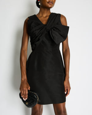 Oscar De La Renta Black Silk Sleeveless Mini Dress With Bow Detail Size US 8 (UK 12)