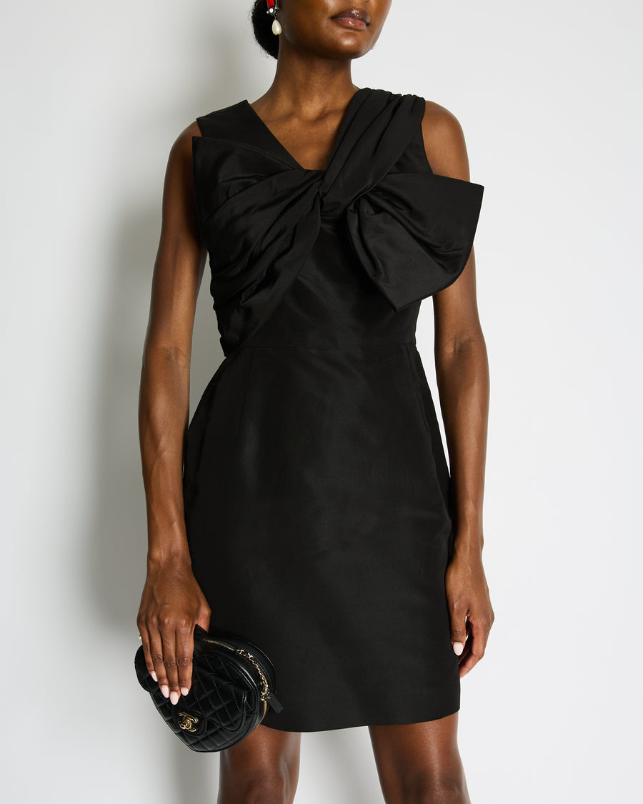 Oscar De La Renta Black Silk Sleeveless Mini Dress With Bow Detail Size US 8 (UK 12)