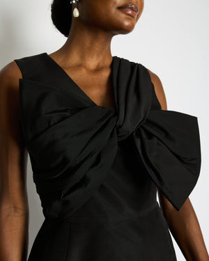 Oscar De La Renta Black Silk Sleeveless Mini Dress With Bow Detail Size US 8 (UK 12)