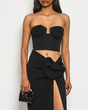 Magda Butrym Black Corset Bustier with Rose Appliqué Detail Size FR 36 (UK 8)