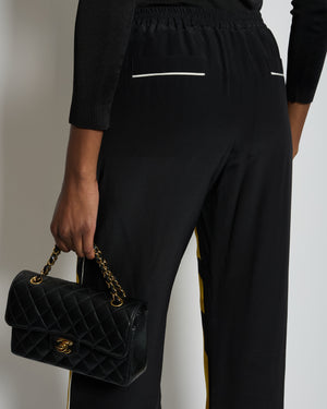 Valentino Black and Yellow Dragon Print Silk Wide Leg Trousers with White Trim IT 38 (UK 6)
