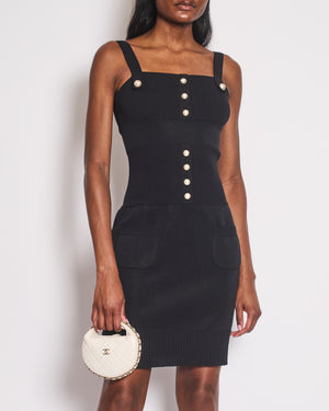 Chanel Black Knit Sleeveless Dress with Pearl Button Details Size FR 38 (UK 10)
