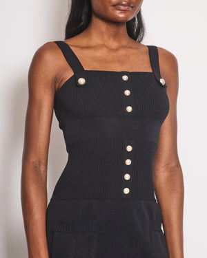 Chanel Black Knit Sleeveless Dress with Pearl Button Details Size FR 38 (UK 10)