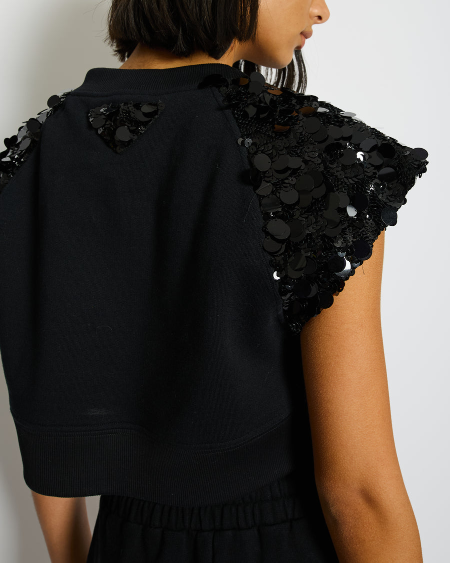 Prada Black Cotton Shorts and Crop Top Set With Sequin Embellishment Detail Size Small (UK 8)