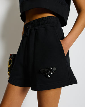 Prada Black Cotton Shorts and Crop Top Set With Sequin Embellishment Detail Size Small (UK 8)