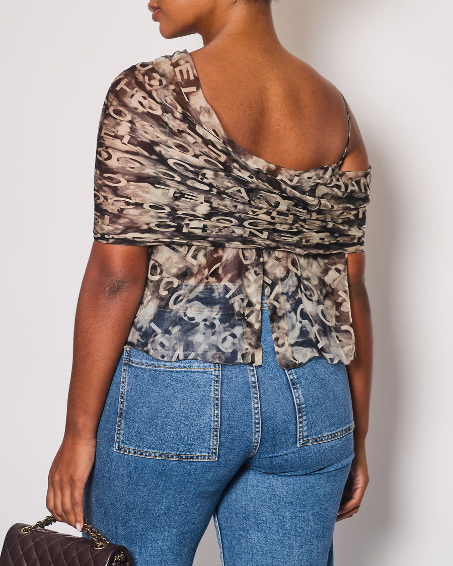 Chanel 2002 Grey Coco Chanel Vintage Silk Two-Piece Tops Set with Logos Size EU 40 (UK 12)