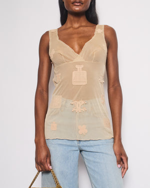 Chanel 03P Beige Lingerie Top with CC Logo and Perfume Embroideries Size FR 36 (UK 8)