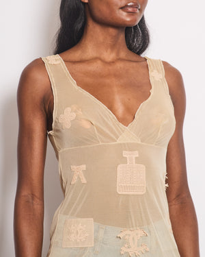 Chanel 03P Beige Lingerie Top with CC Logo and Perfume Embroideries Size FR 36 (UK 8)