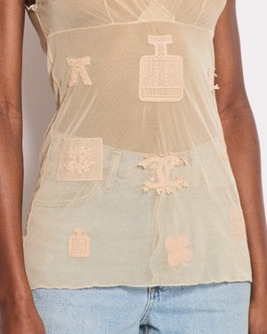 Chanel 03P Beige Lingerie Top with CC Logo and Perfume Embroideries Size FR 36 (UK 8)