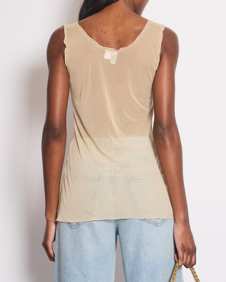 Chanel 03P Beige Lingerie Top with CC Logo and Perfume Embroideries Size FR 36 (UK 8)