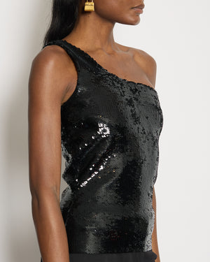 Saint Laurent Black Sequin One Shoulder Top Size FR 38 (UK 10)