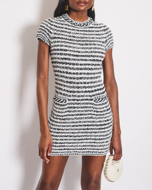 Chanel SS/19 White & Black Short Sleeve Knitted Midi Dress with Chain and Pocket Detail Size FR 36 (UK 8)