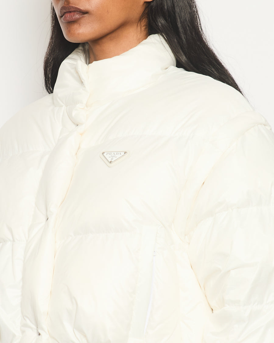 Prada White Re-Nylon Cropped Convertible Down Jacket IT 40 (UK 8) RRP £1750