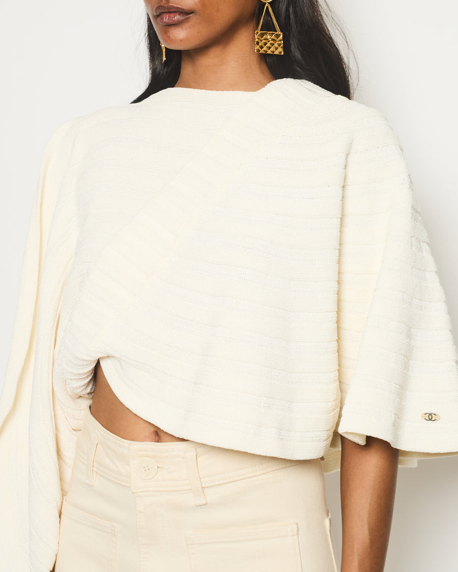 Chanel Cream Knit Poncho Top with Off-Shoulder Sleeve Detail Size FR 38 (UK 10)