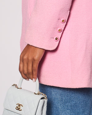 Chanel 94P Pink Longline Tweed Jacket with Gold CC Logo Button Details, Size FR 40 (UK 12)